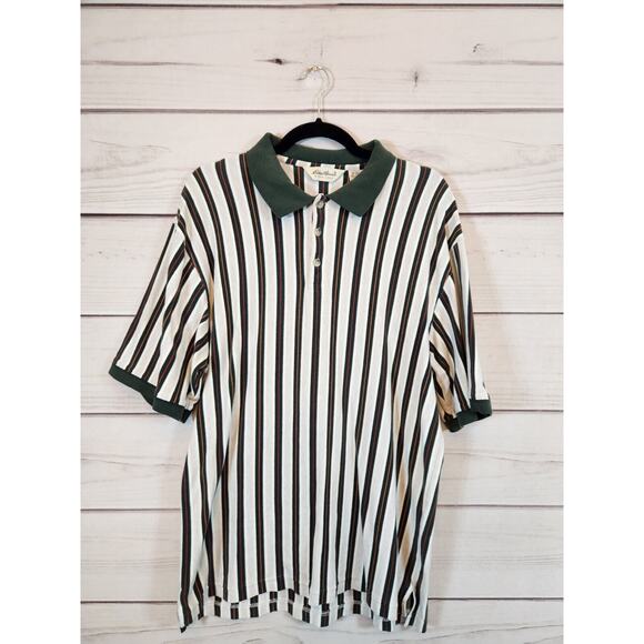 Eddie Bauer Other - Eddie‎ Bauer Men's Green & Gray Striped Rare Retro Polo Shirt Size L
